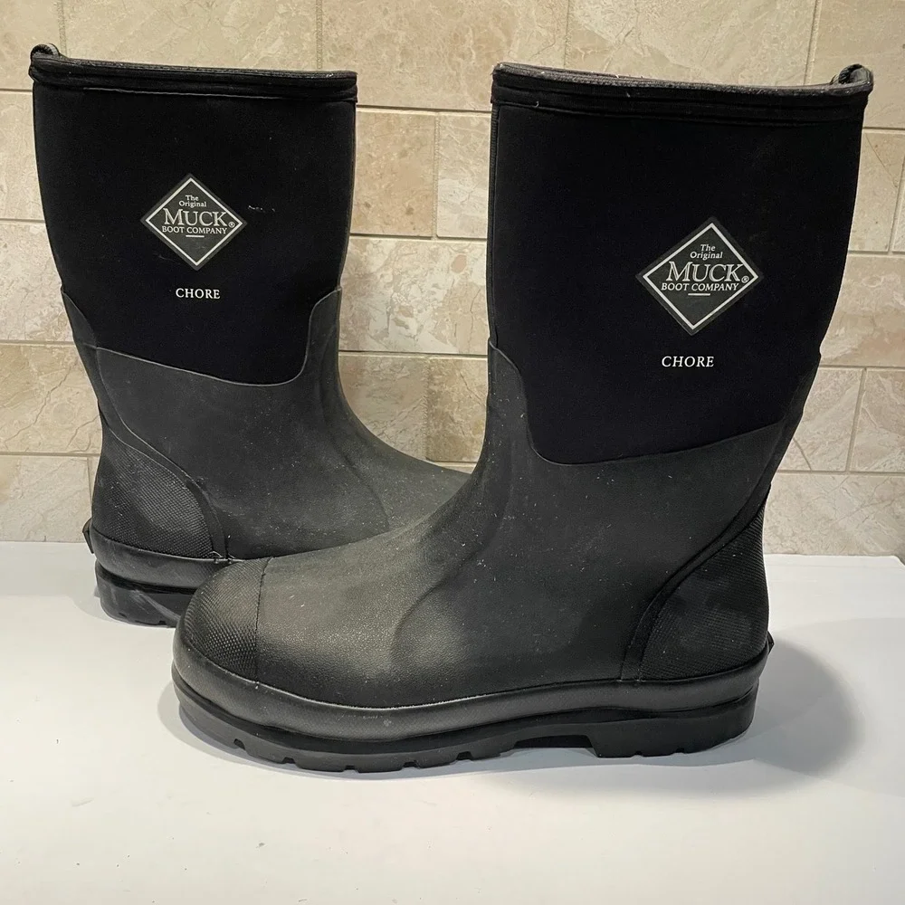 Muck Boot Company Chore Mens 10 Black Waterproof Rubber Neoprene Work Boots